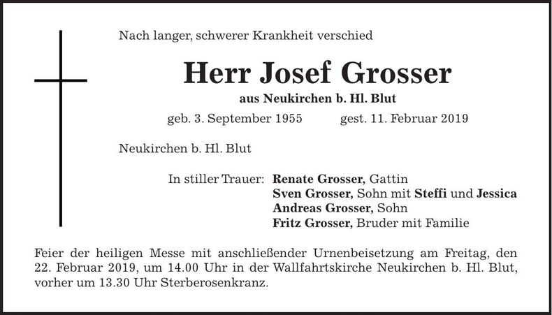 Traueranzeige Josef Grosser