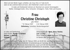 Traueranzeige Christine Christoph