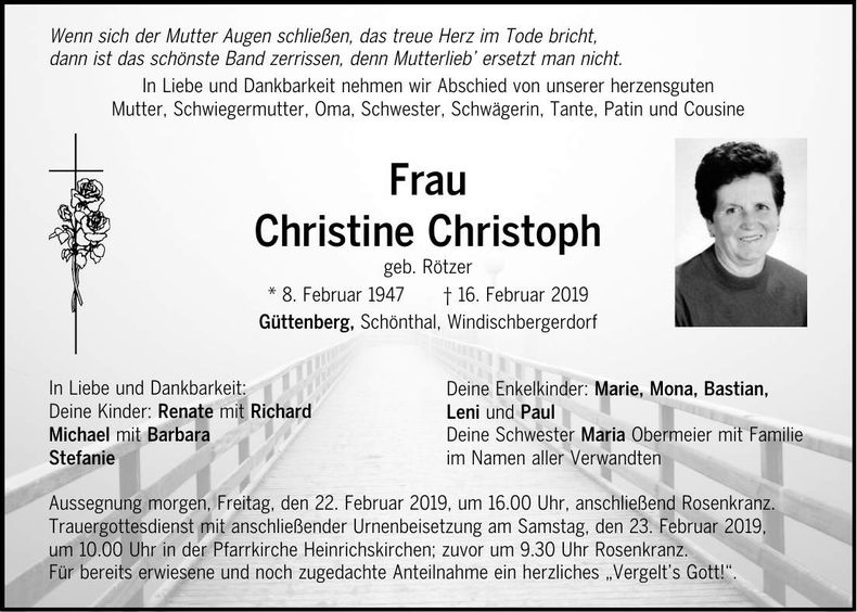 Traueranzeige Christine Christoph