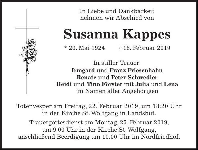 Traueranzeige Susanna Kappes