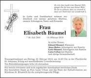 Traueranzeige Elisabeth Bäumel