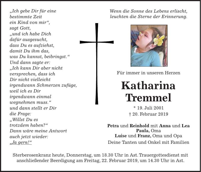 Traueranzeige Katharina Tremmel
