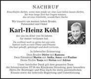 Traueranzeige Karl-Heinz Köhl