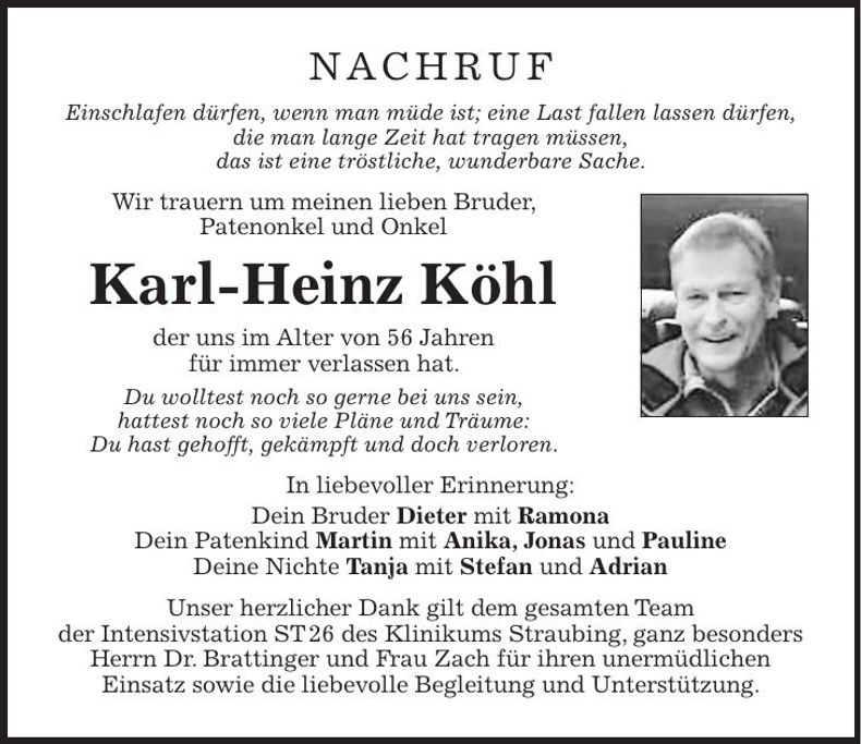 Traueranzeige Karl-Heinz Köhl