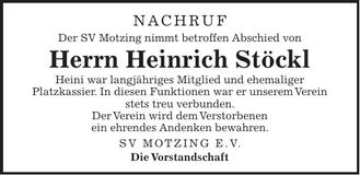 Traueranzeige Heinrich Stöckl