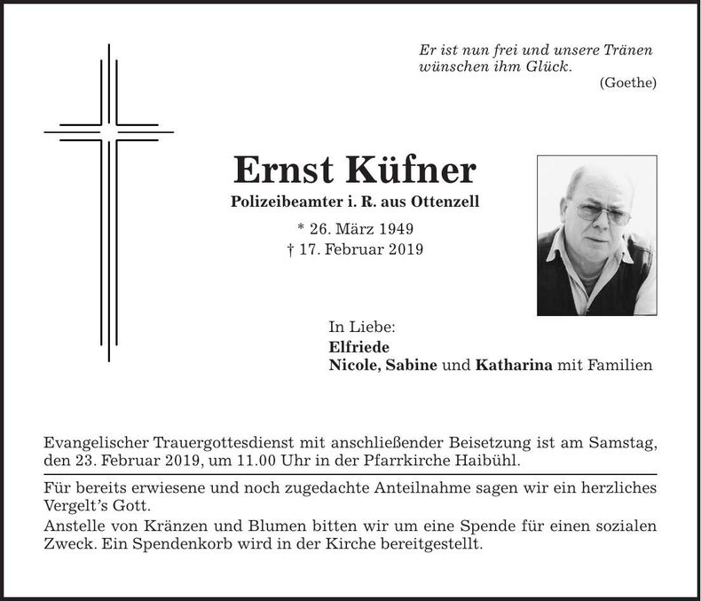 Traueranzeige Ernst Küfner