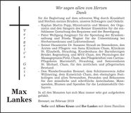 Traueranzeige Max Lankes