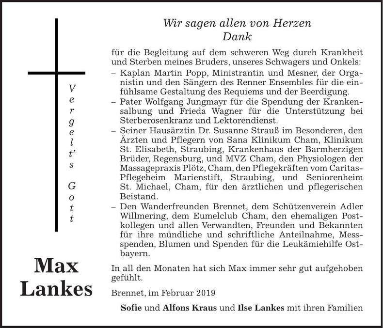 Traueranzeige Max Lankes
