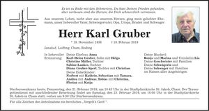 Traueranzeige Karl Gruber