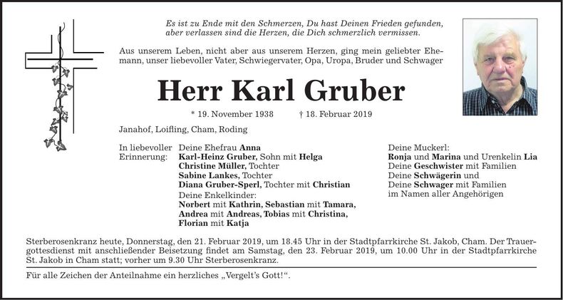 Traueranzeige Karl Gruber