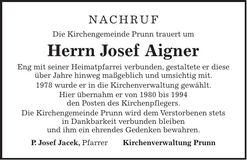 Traueranzeige Josef Aigner
