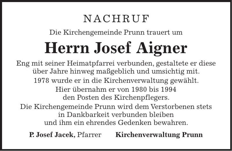 Traueranzeige Josef Aigner