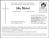 Traueranzeige Ida Meier