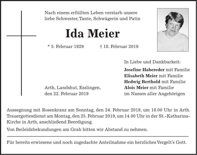 Traueranzeige Ida Meier