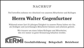 Traueranzeige Walter Gegenfurtner