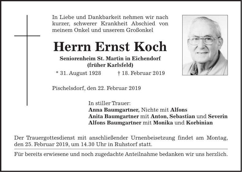 Traueranzeige Ernst Koch