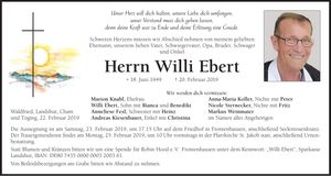 Traueranzeige Willi Ebert