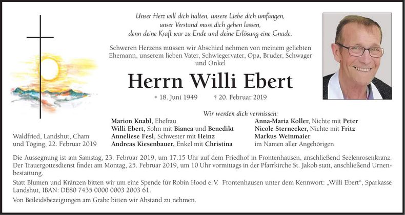 Traueranzeige Willi Ebert