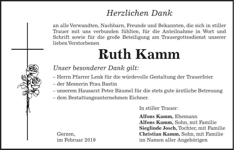 Traueranzeige Ruth Kamm