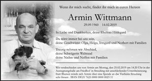 Traueranzeige Armin Wittmann