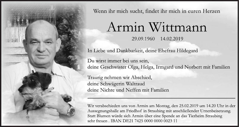 Traueranzeige Armin Wittmann