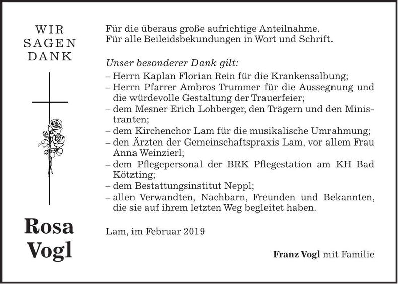 Traueranzeige Rosa Vogl