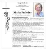 Traueranzeige Maria Fußeder