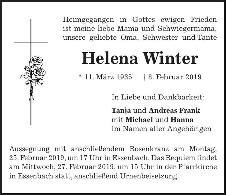 Traueranzeige Helena Winter