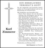 Traueranzeige Zimmerer Karl