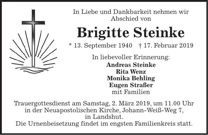 Traueranzeige Brigitte Steinke