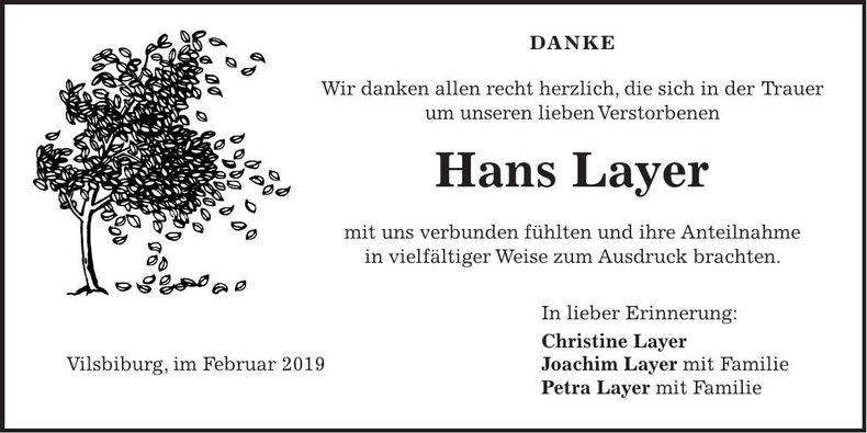 Traueranzeige Hans Layer