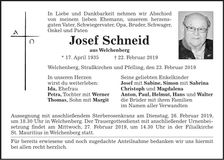 Traueranzeige Josef Schneid