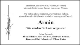 Traueranzeige Armin Wittmann