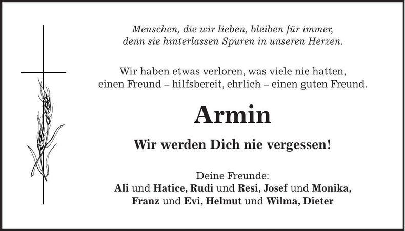 Traueranzeige Armin Wittmann