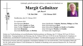 Traueranzeige Margit Geßnitzer