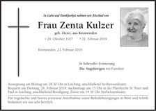 Traueranzeige Zenta Kulzer