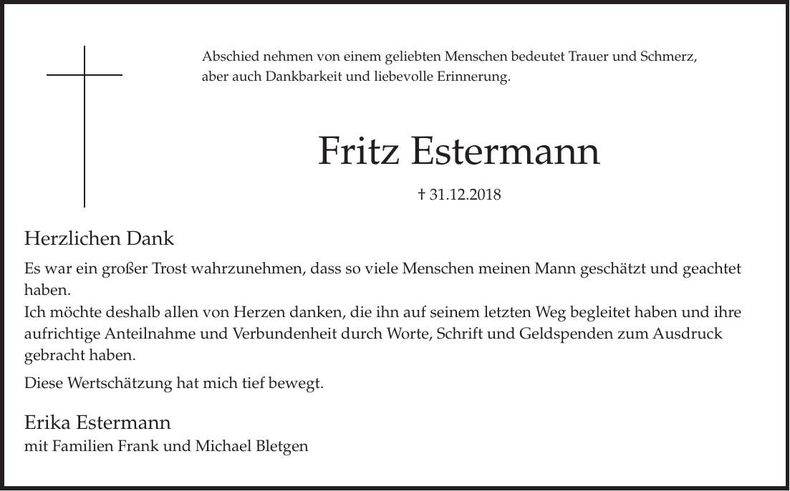 Traueranzeige Fritz Estermann