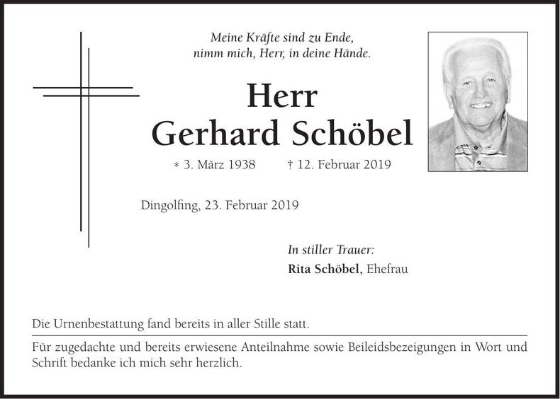 Traueranzeige Gerhard Schöbel
