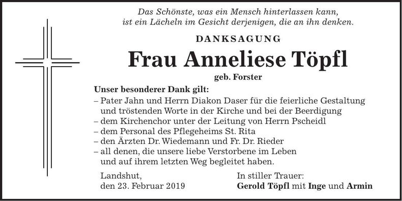 Traueranzeige Anneliese Töpfl