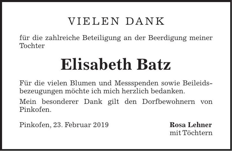 Traueranzeige Elisabeth Batz