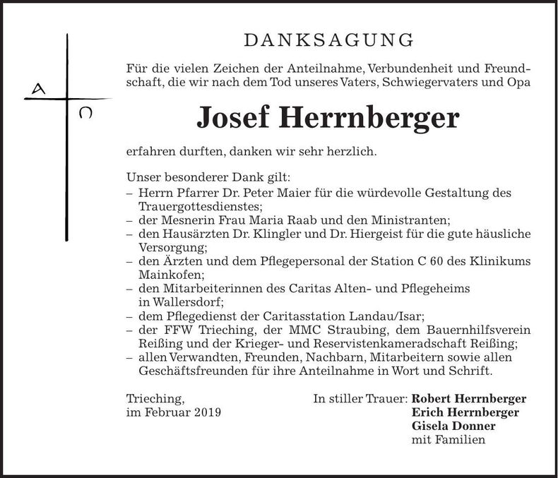 Traueranzeige Josef Herrnberger