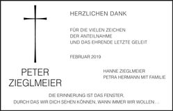 Traueranzeige Peter Zieglmeier