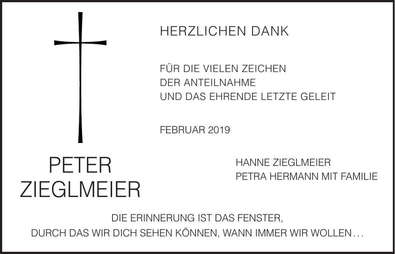 Traueranzeige Peter Zieglmeier