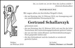 Traueranzeige Gertraud Schaffarczyk