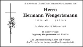 Traueranzeige Hermann Wengertsmann