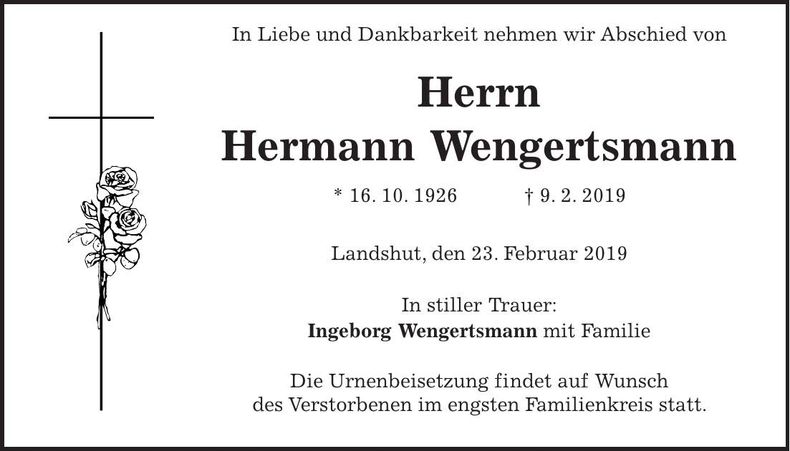 Traueranzeige Hermann Wengertsmann