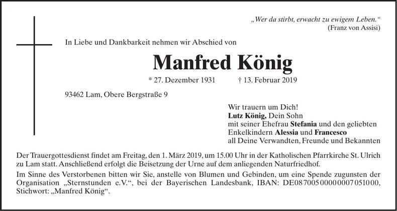 Traueranzeige Manfred König