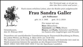 Traueranzeige Sandra Galler