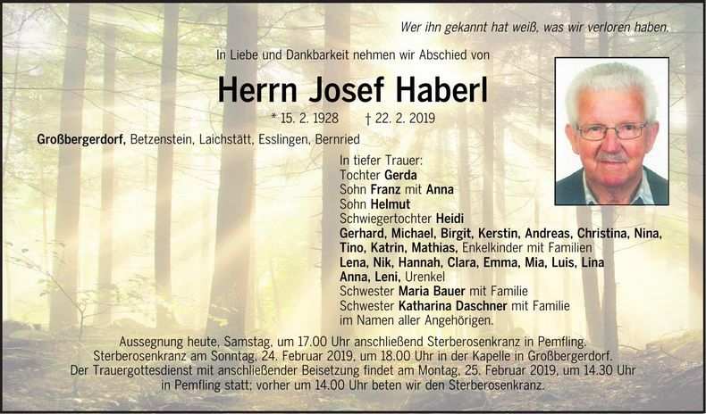 Traueranzeige Josef Haberl