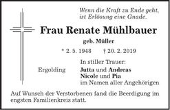Traueranzeige Renate Mühlbauer